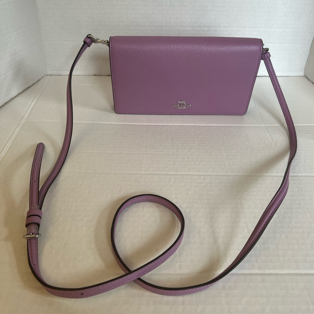 NEW COACH ANNA FOLDOVER CROSSBODY CLUTCH SILVER VIOLET ORCHID